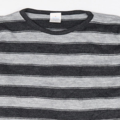Littlewoods Womens Grey Round Neck Striped Acrylic Pullover Jumper Size 14