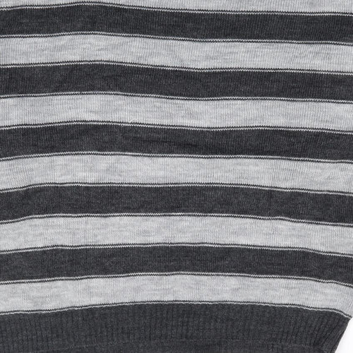 Littlewoods Womens Grey Round Neck Striped Acrylic Pullover Jumper Size 14