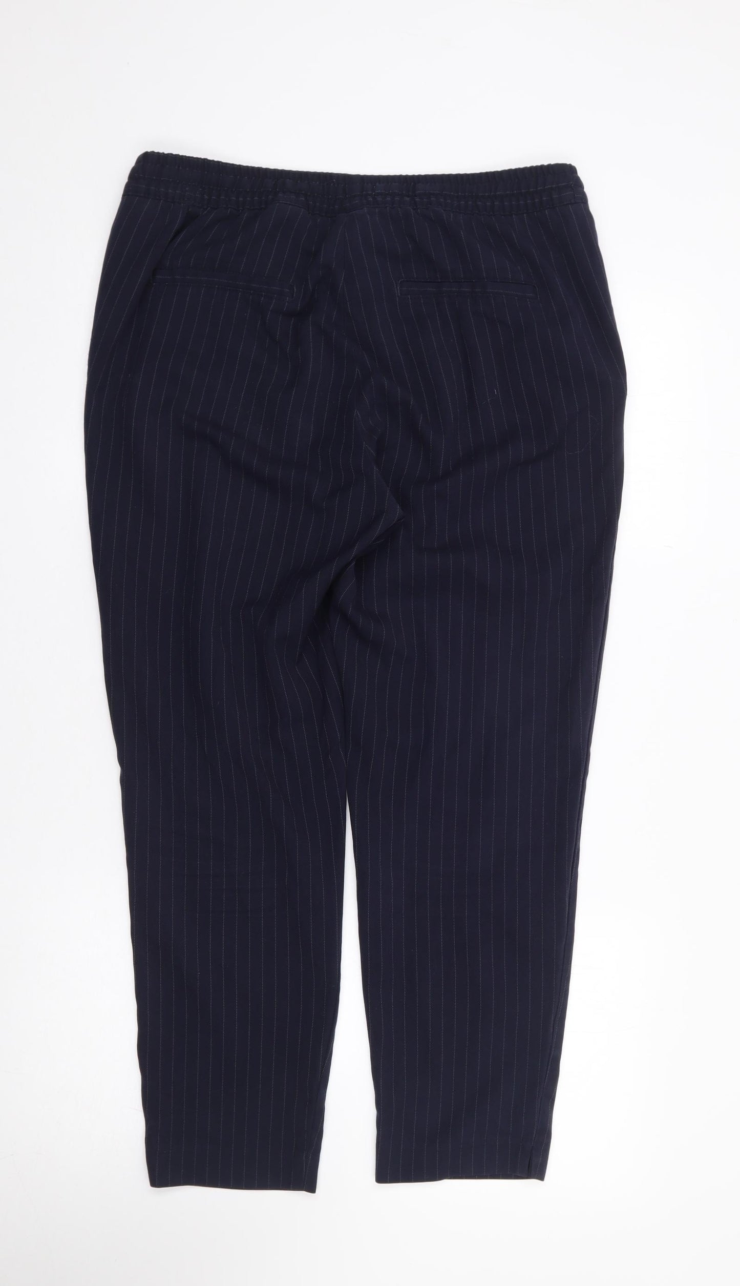 H&M  Womens Blue Striped Polyester Trousers  Size 14 L27 in Regular Drawstring