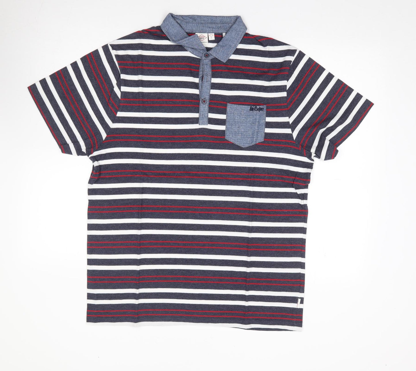 Lee Cooper Mens Blue Striped Polyester  Polo Size L Collared Pullover