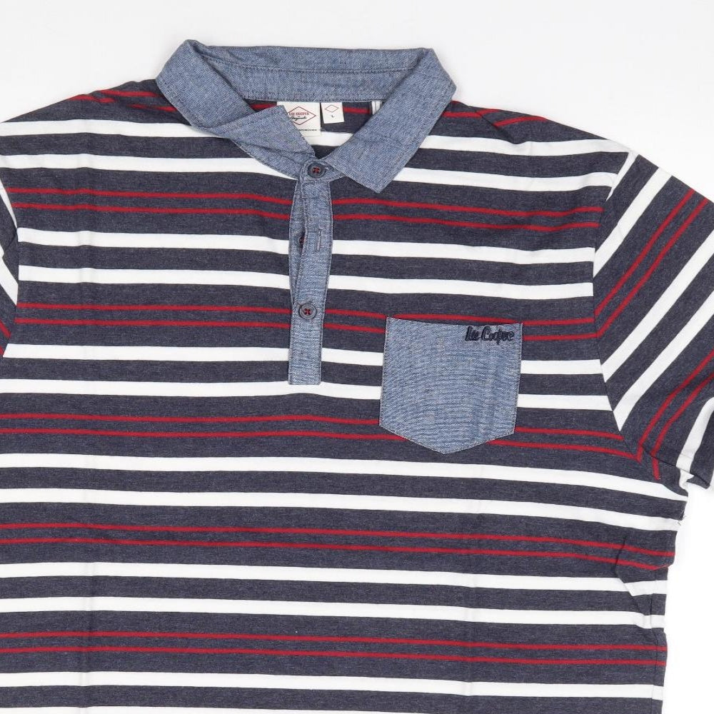 Lee Cooper Mens Blue Striped Polyester  Polo Size L Collared Pullover