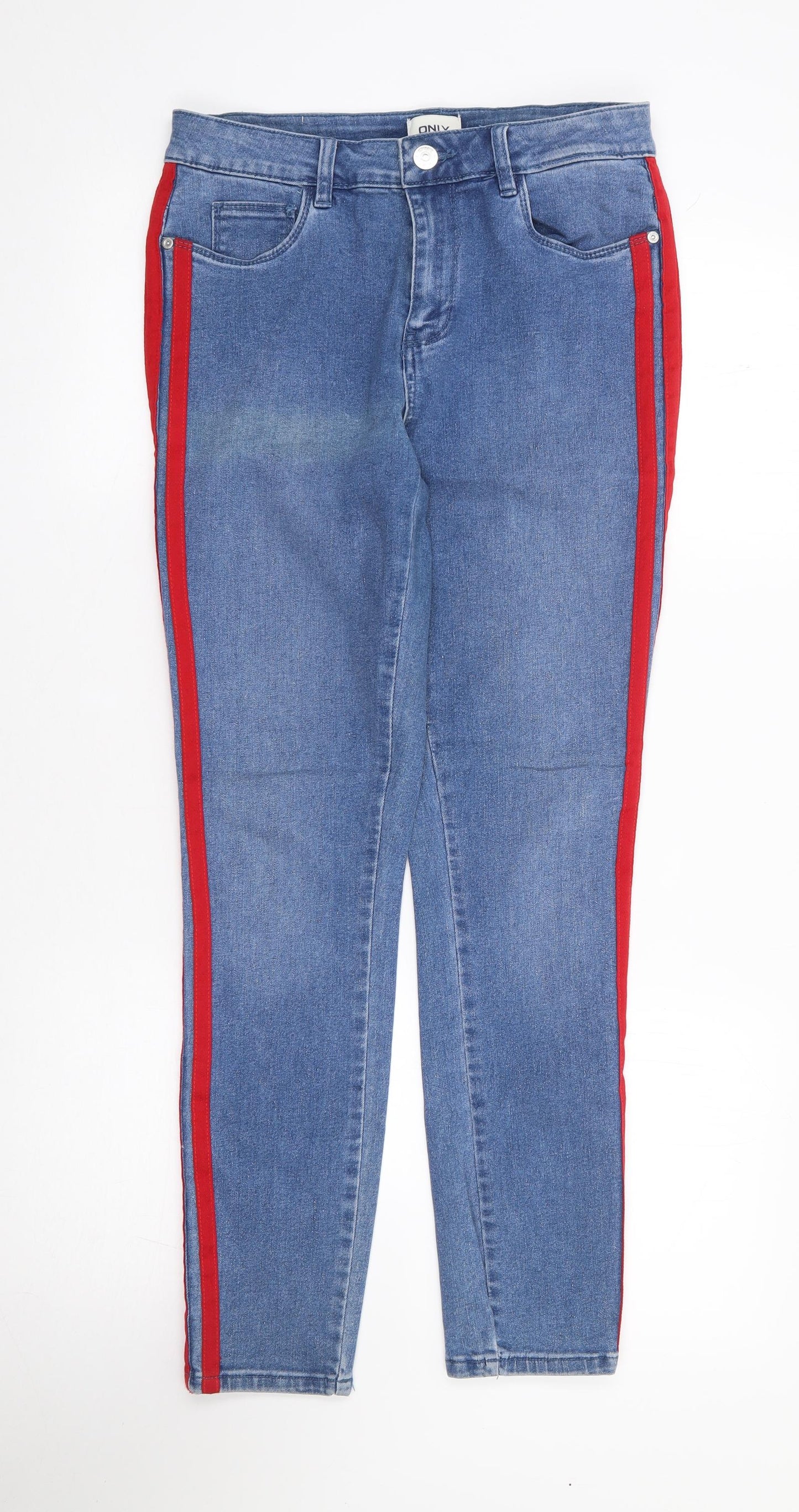 Only Womens Blue Striped Cotton Skinny Jeans Size 28 L30 in Regular Zip