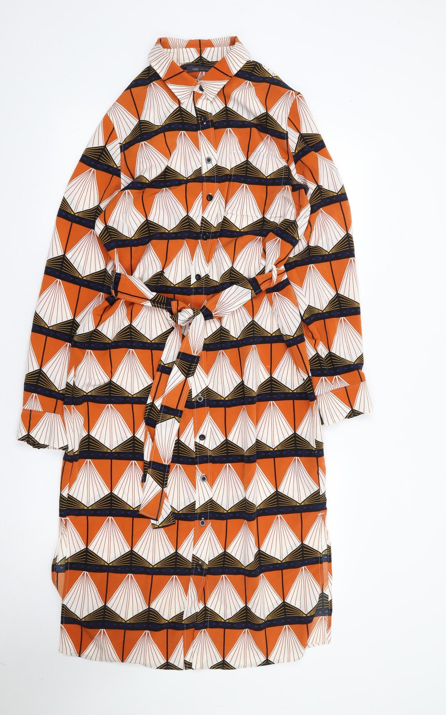 Marks and Spencer Womens Multicoloured Geometric Polyester Shirt Dress  Size 8  Collared Button