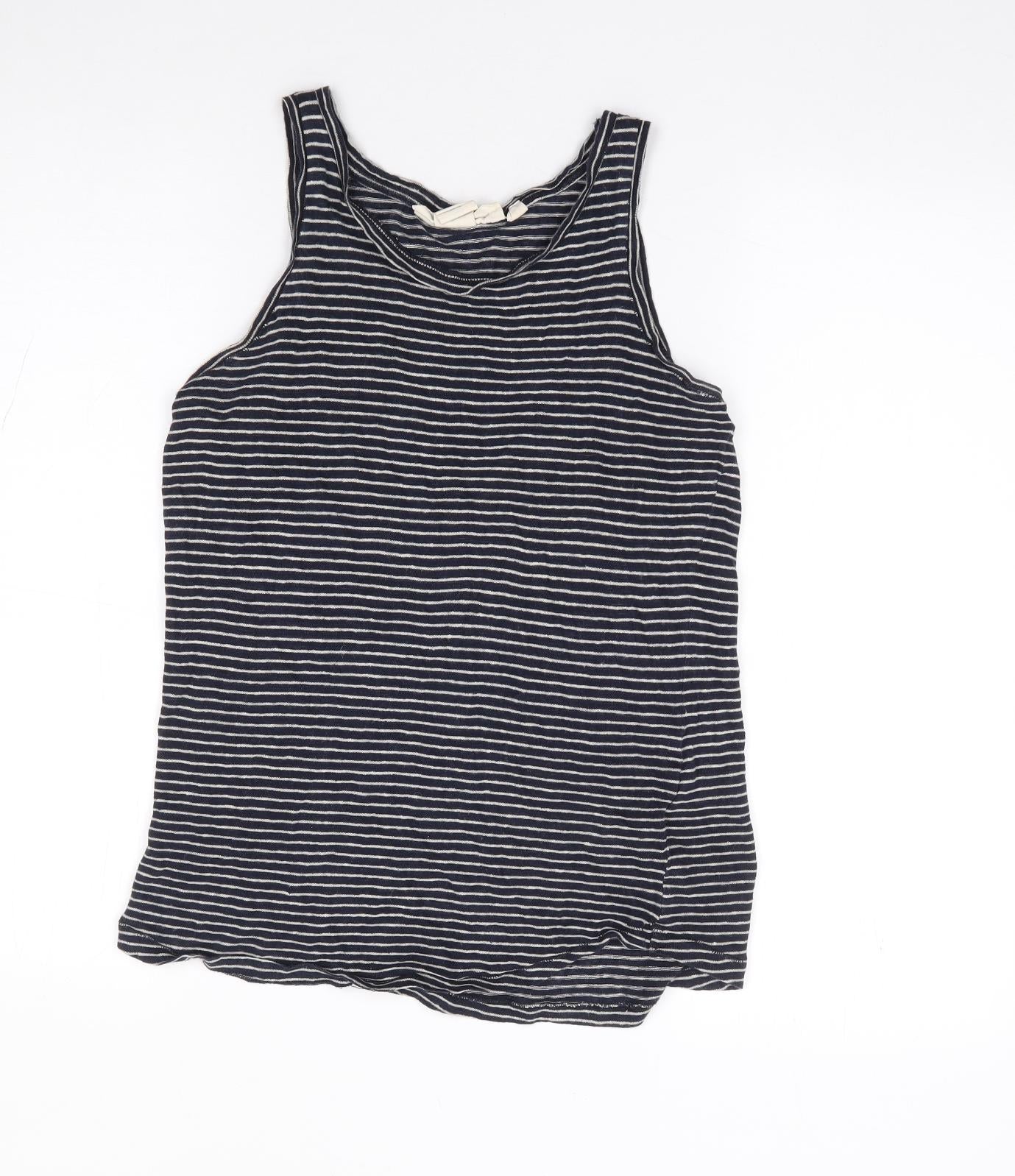 H&M  Womens Blue Striped Linen Jersey Tank Size S Round Neck