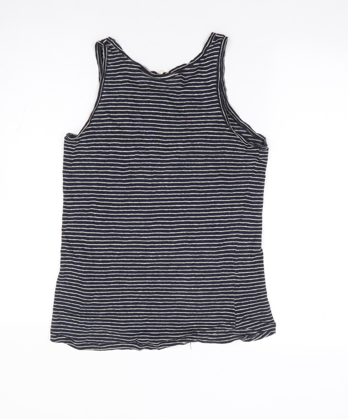 H&M  Womens Blue Striped Linen Jersey Tank Size S Round Neck