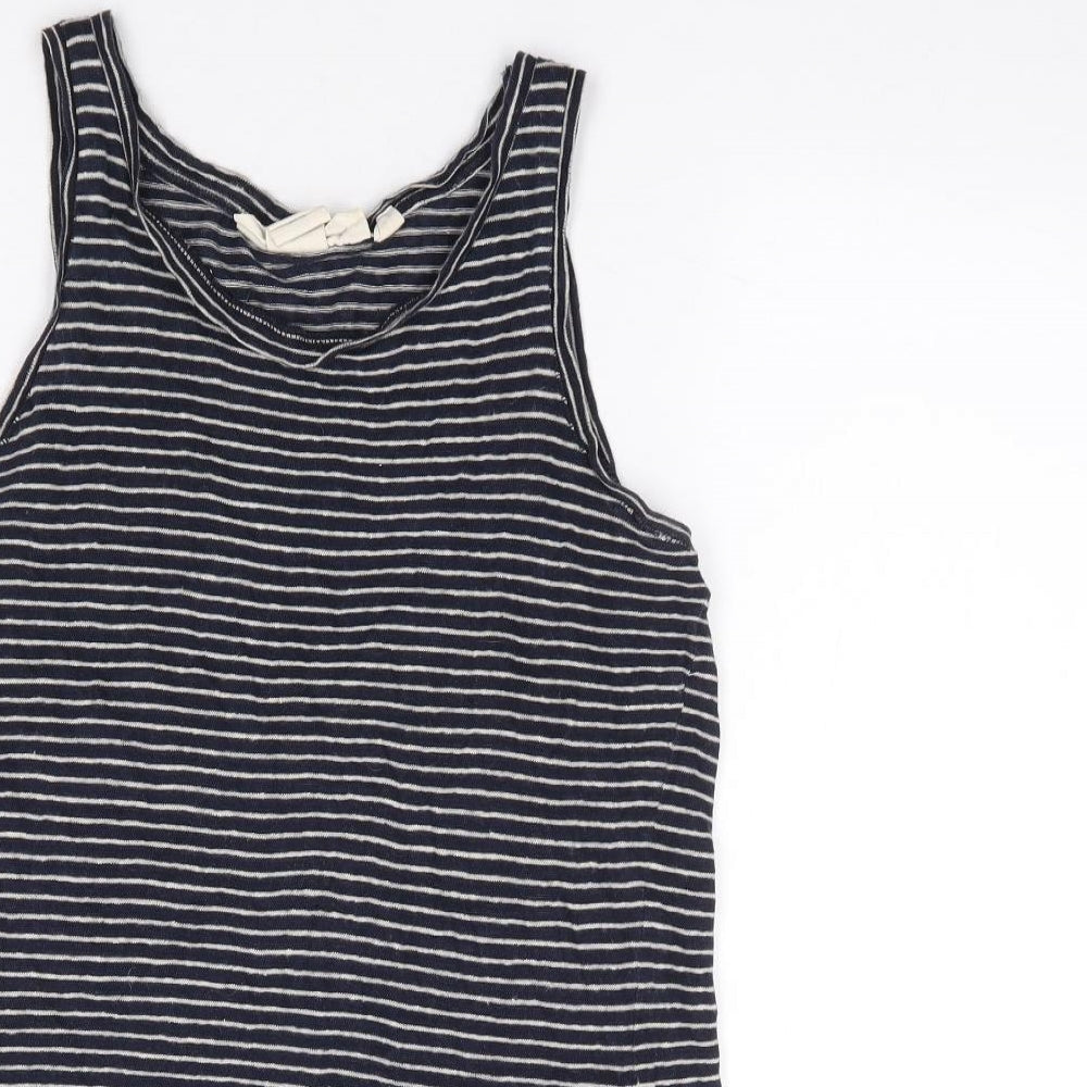 H&M  Womens Blue Striped Linen Jersey Tank Size S Round Neck