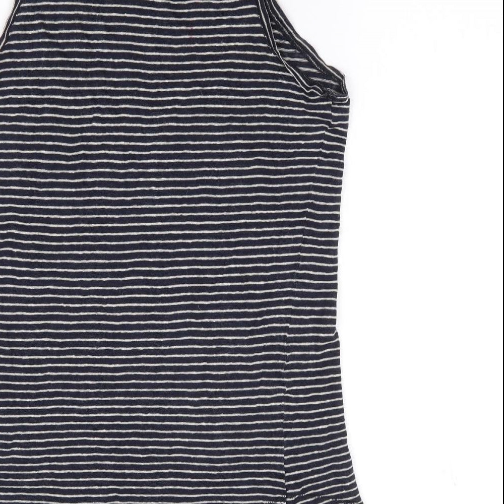 H&M  Womens Blue Striped Linen Jersey Tank Size S Round Neck