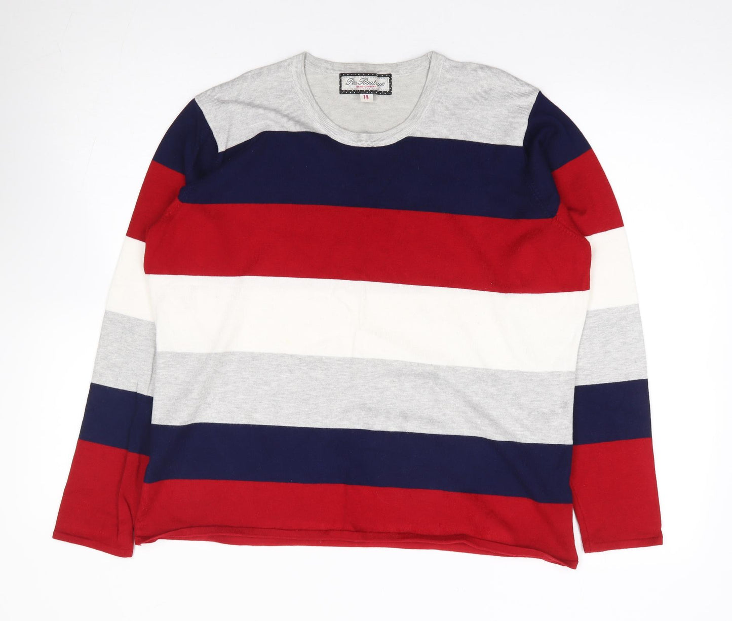 Paco Boutique Womens Multicoloured Round Neck Striped Viscose Pullover Jumper Size 14