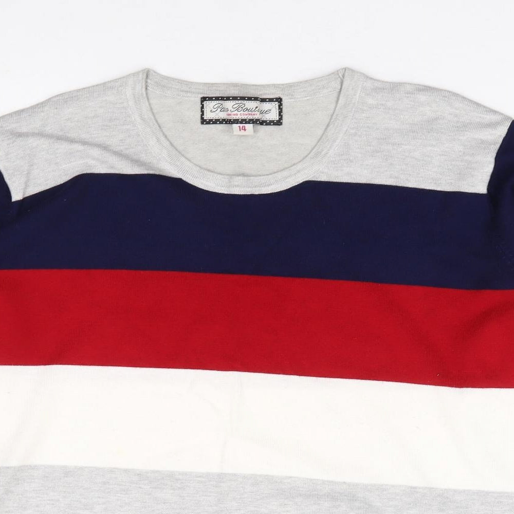 Paco Boutique Womens Multicoloured Round Neck Striped Viscose Pullover Jumper Size 14