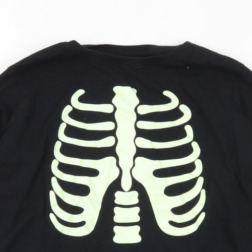 Hallow Scream Boys Black  Cotton Basic T-Shirt Size 10-11 Years Crew Neck  - Glow in the dark Skeleton