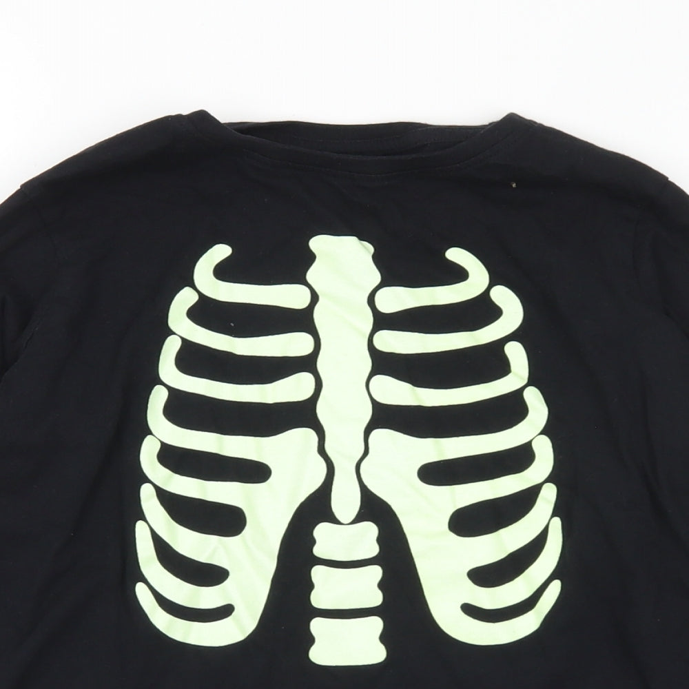 Hallow Scream Boys Black  Cotton Basic T-Shirt Size 10-11 Years Crew Neck  - Glow in the dark Skeleton