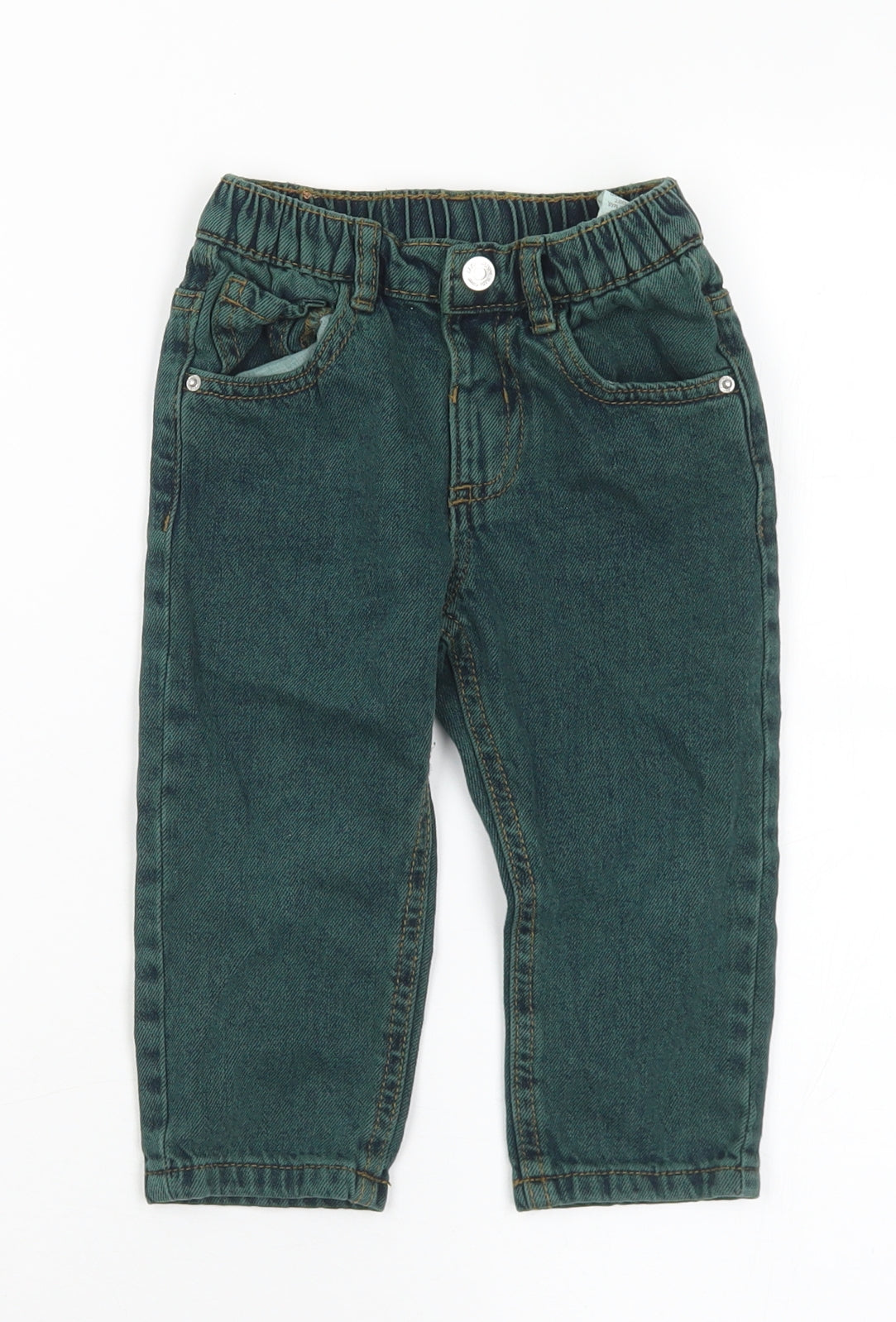 Zara Boys Green  Cotton Capri Jeans Size 18-24 Months  Snap