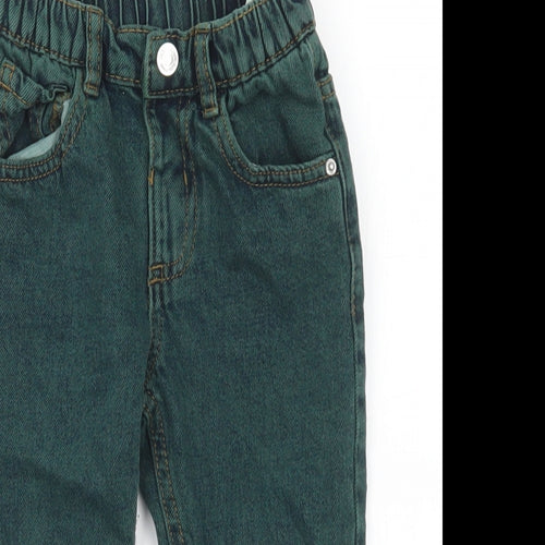 Zara Boys Green  Cotton Capri Jeans Size 18-24 Months  Snap