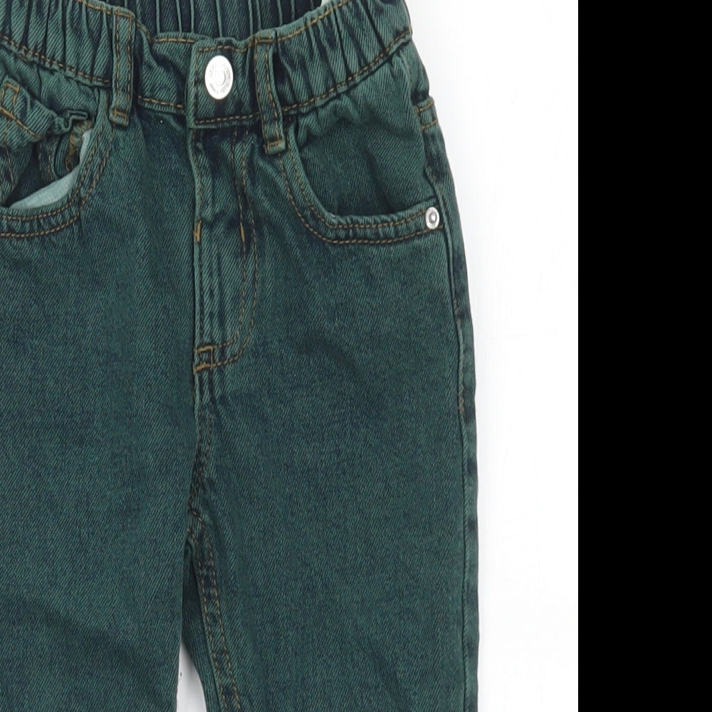 Zara Boys Green  Cotton Capri Jeans Size 18-24 Months  Snap