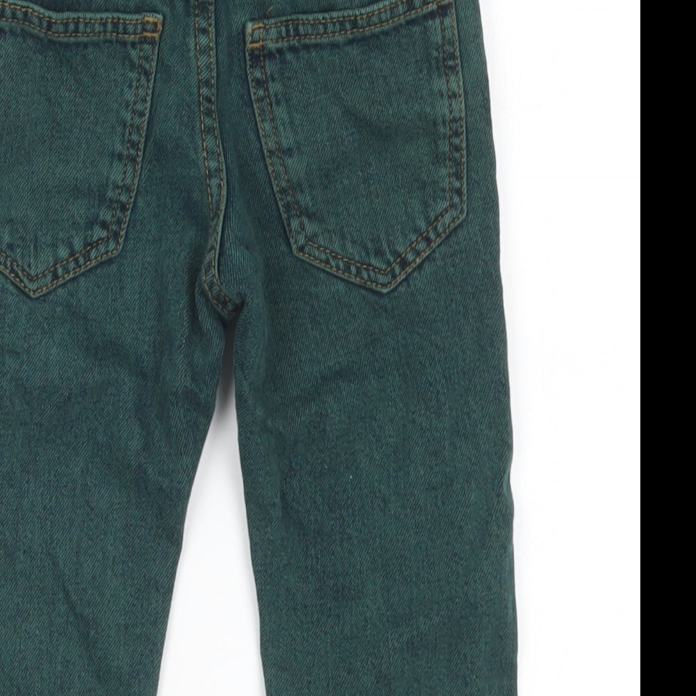 Zara Boys Green  Cotton Capri Jeans Size 18-24 Months  Snap