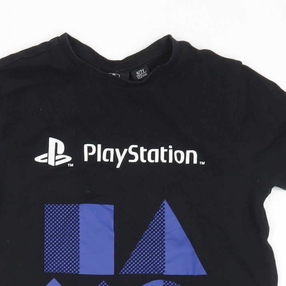 Primark Boys Black  Cotton Basic T-Shirt Size 6-7 Years Crew Neck  - Play Station