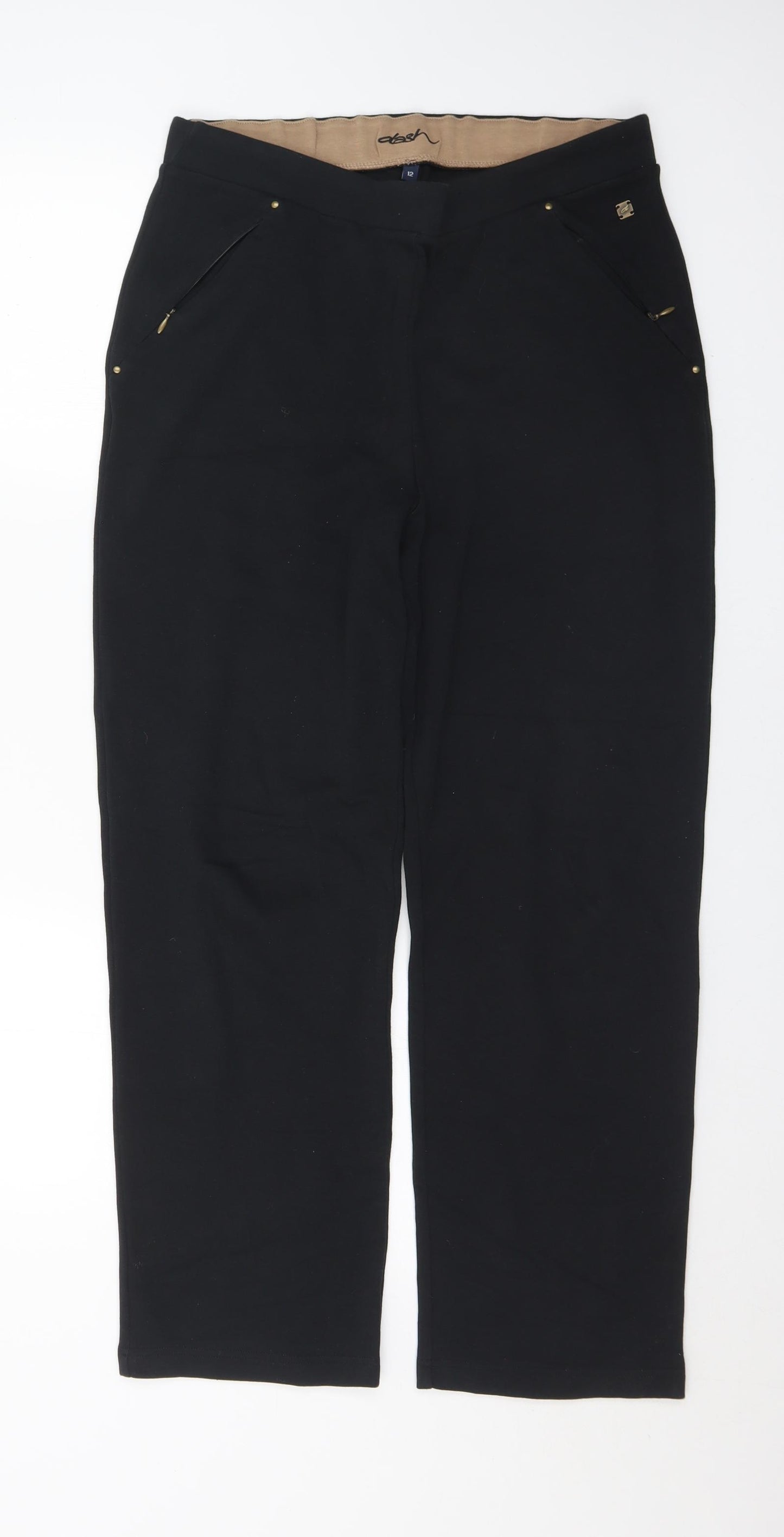 DASH Womens Black  Cotton Jogger Trousers Size 12 L28 in Regular