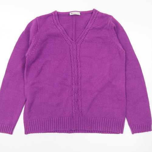 BHS Womens Purple V-Neck  Cotton Pullover Jumper Size 16