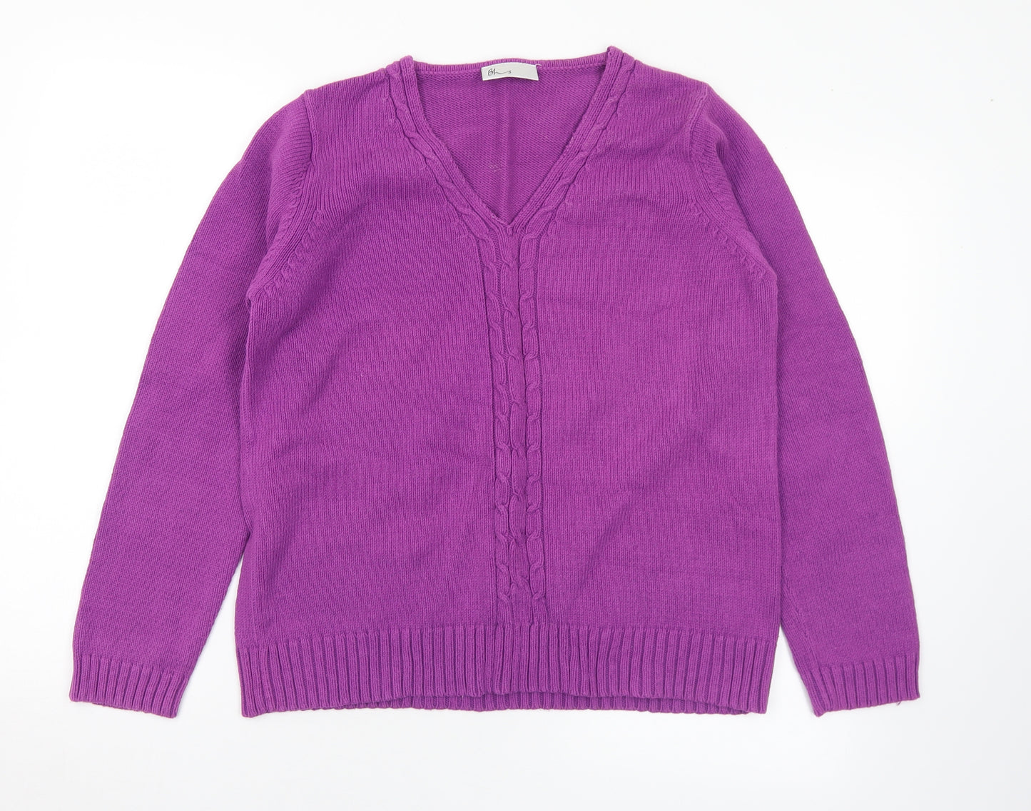 BHS Womens Purple V-Neck  Cotton Pullover Jumper Size 16