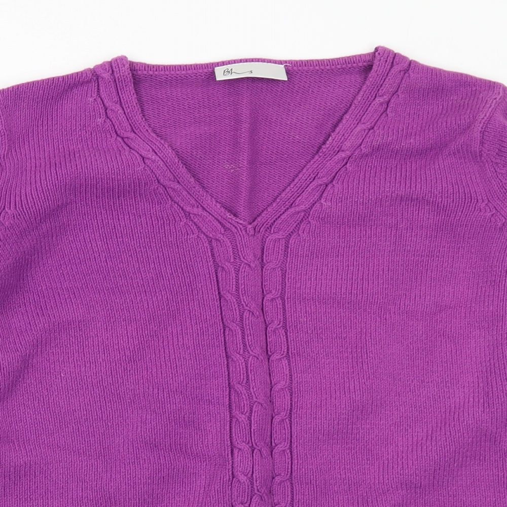 BHS Womens Purple V-Neck  Cotton Pullover Jumper Size 16