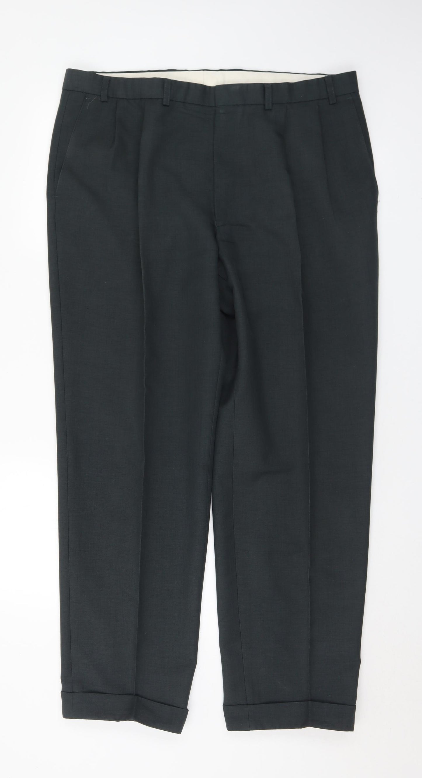 Marks and Spencer Mens Grey  Polyester Trousers  Size 38 in L31 in Regular Hook & Eye