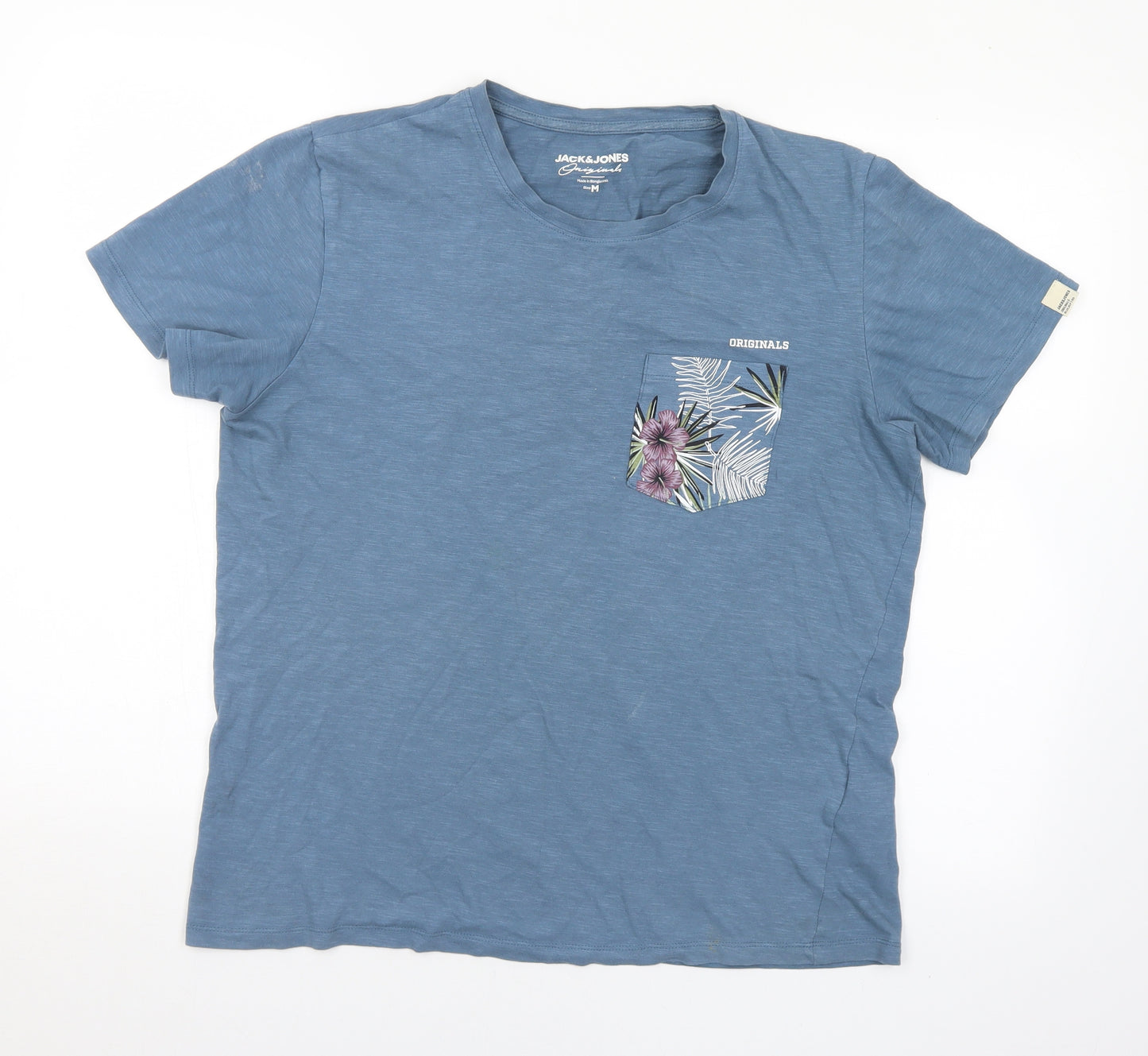 JACK & JONES Mens Blue Floral Cotton  T-Shirt Size M Round Neck