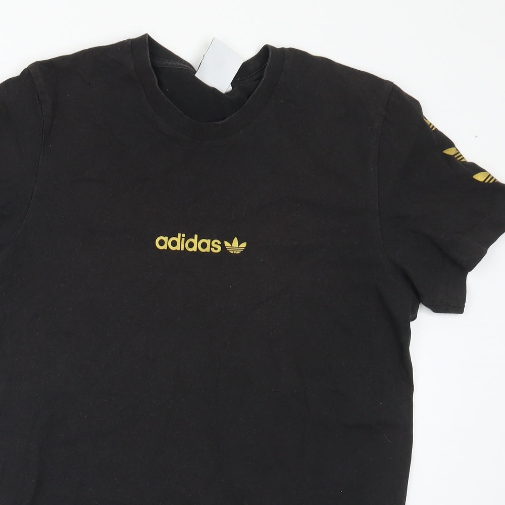 adidas Mens Black  Cotton  T-Shirt Size M Crew Neck  - Logo