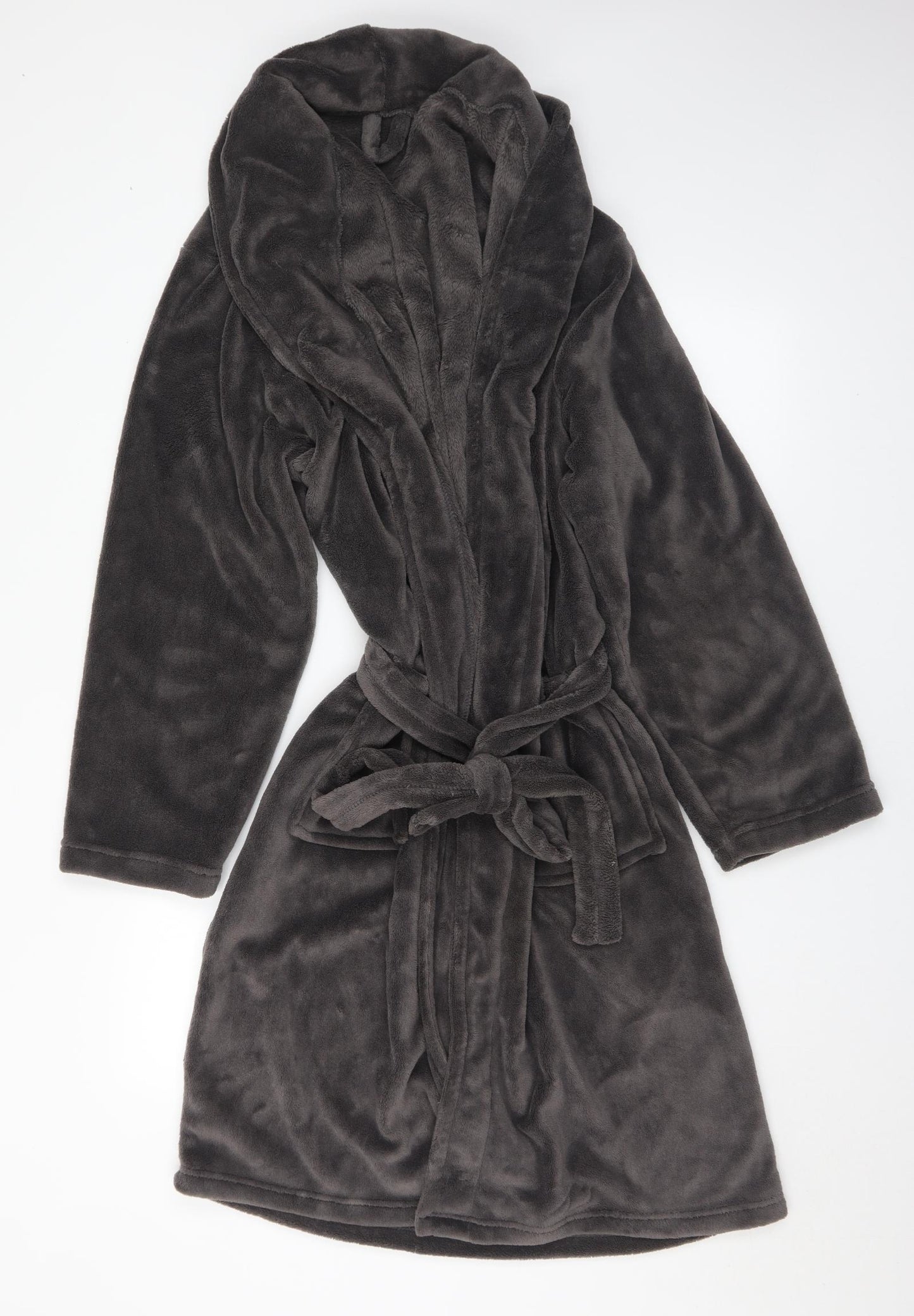 George Mens Grey Solid Polyester  Robe Size M  Tie