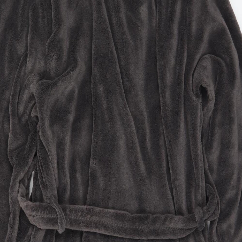 George Mens Grey Solid Polyester  Robe Size M  Tie