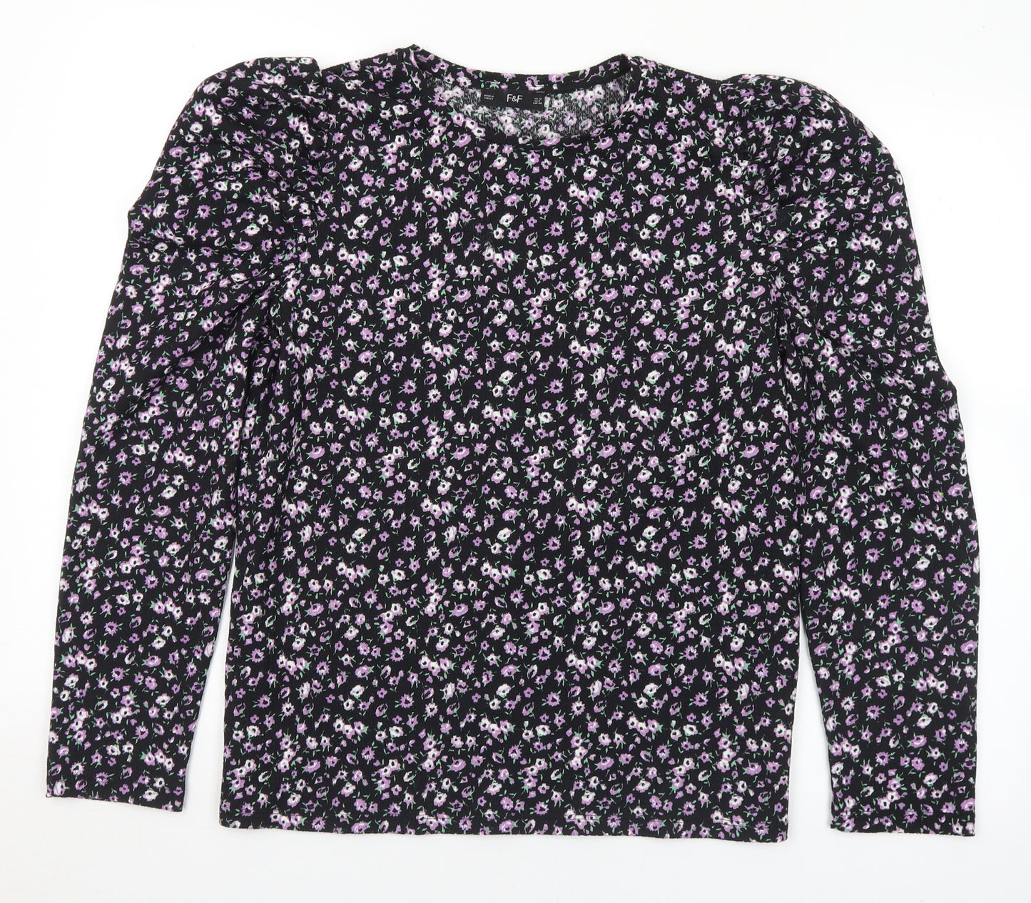 F&F Womens Multicoloured Floral Polyester Basic Blouse Size 12 Round Neck