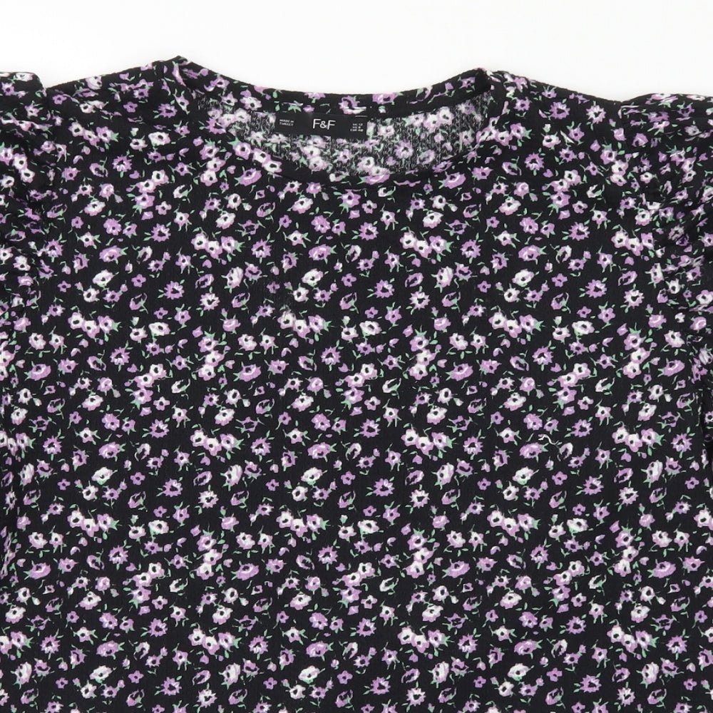 F&F Womens Multicoloured Floral Polyester Basic Blouse Size 12 Round Neck