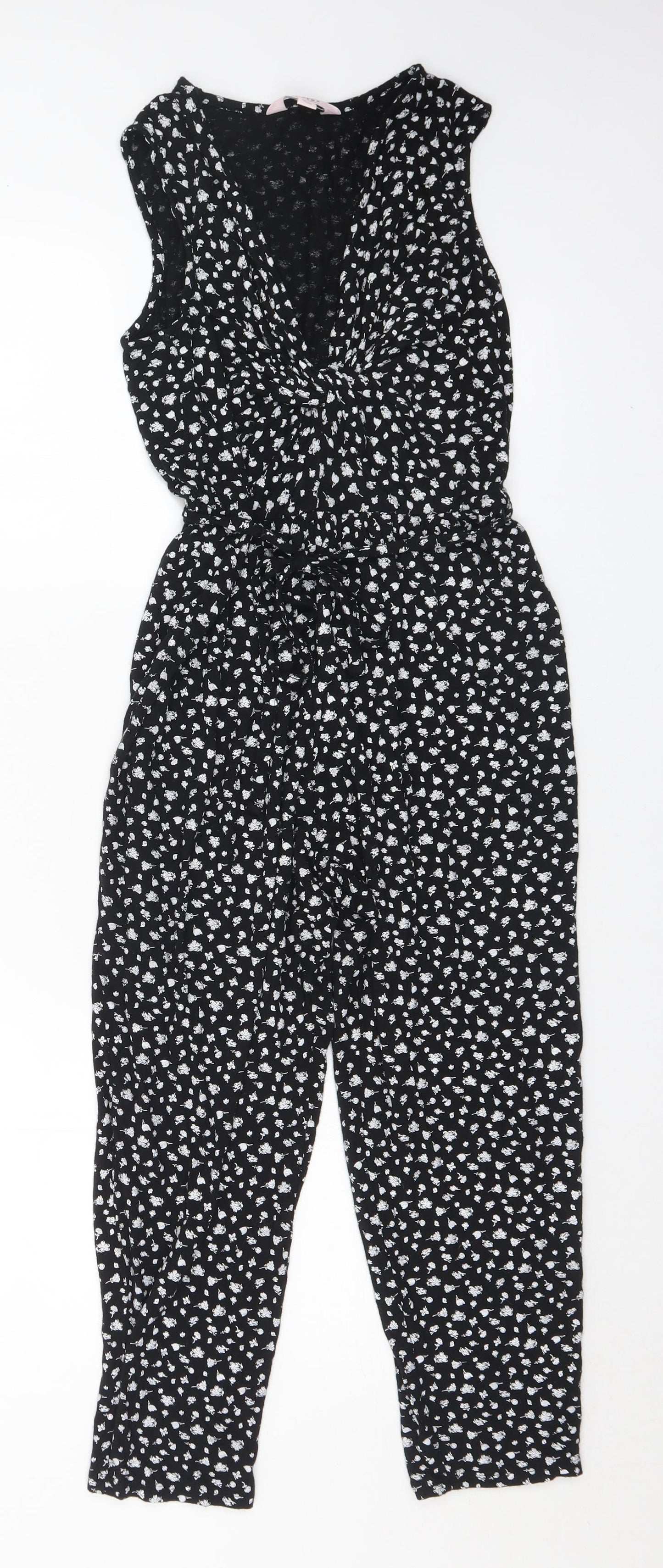 Miss Selfridge Womens Black Floral Viscose Jumpsuit One-Piece Size 10