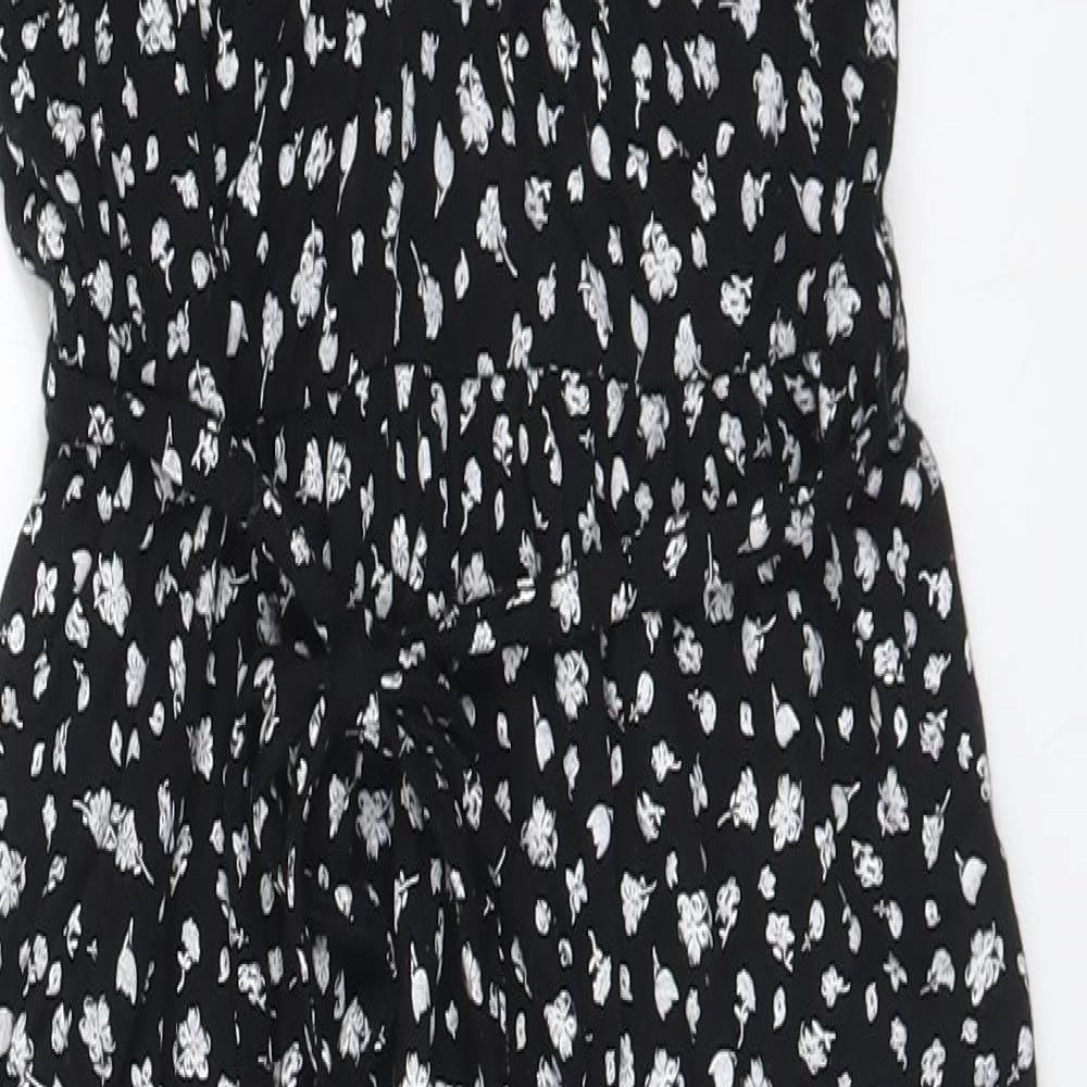 Miss Selfridge Womens Black Floral Viscose Jumpsuit One-Piece Size 10