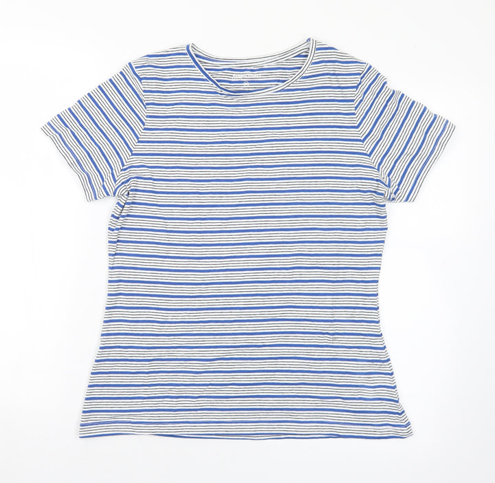 Dunnes Stores Womens Multicoloured Striped Cotton Basic T-Shirt Size M Round Neck