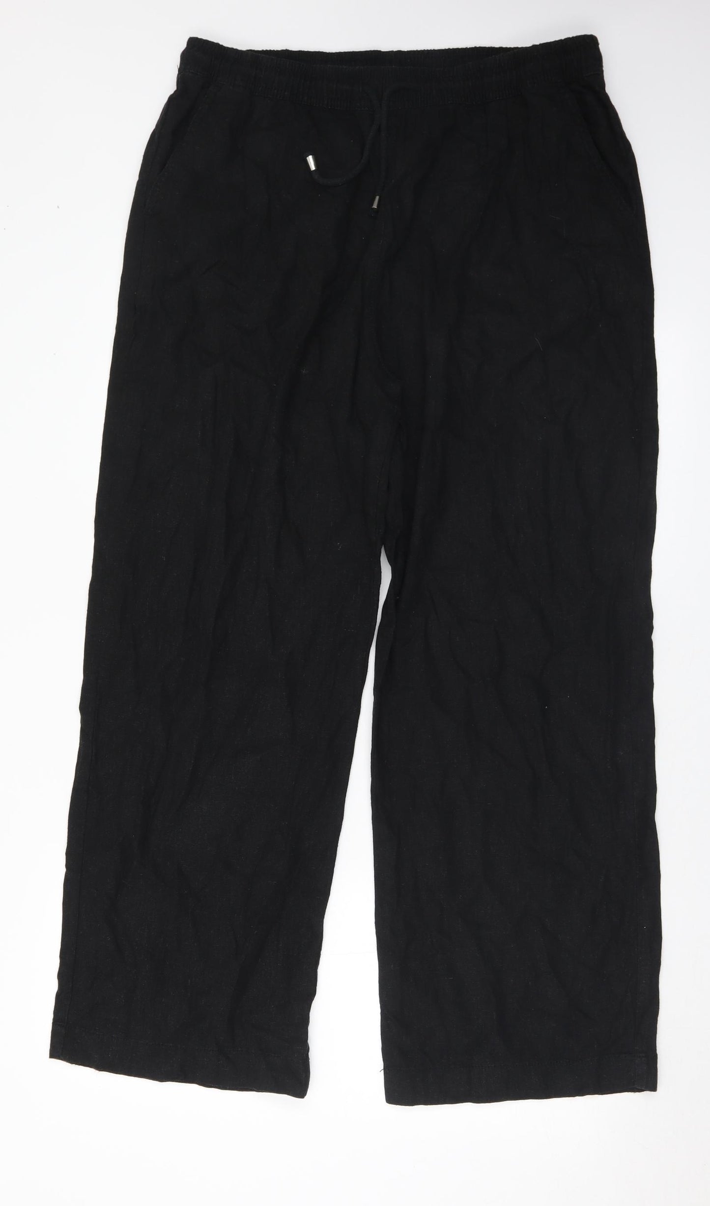 Very Womens Black  Linen Jogger Trousers Size 16 L29 in Regular Drawstring