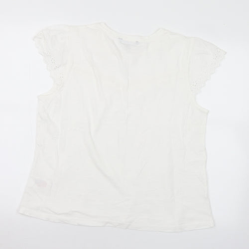 Peacocks Womens White  Cotton Basic T-Shirt Size 16 Round Neck