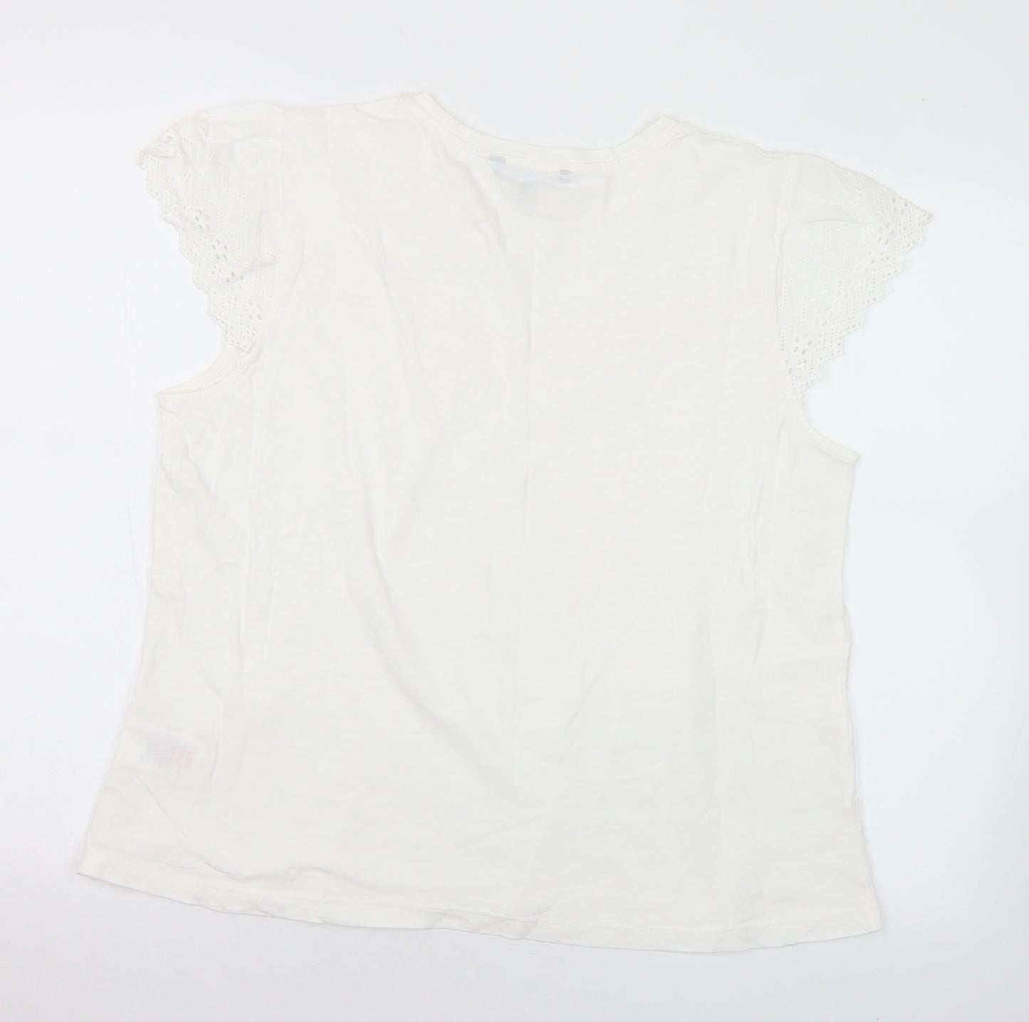 Peacocks Womens White  Cotton Basic T-Shirt Size 16 Round Neck