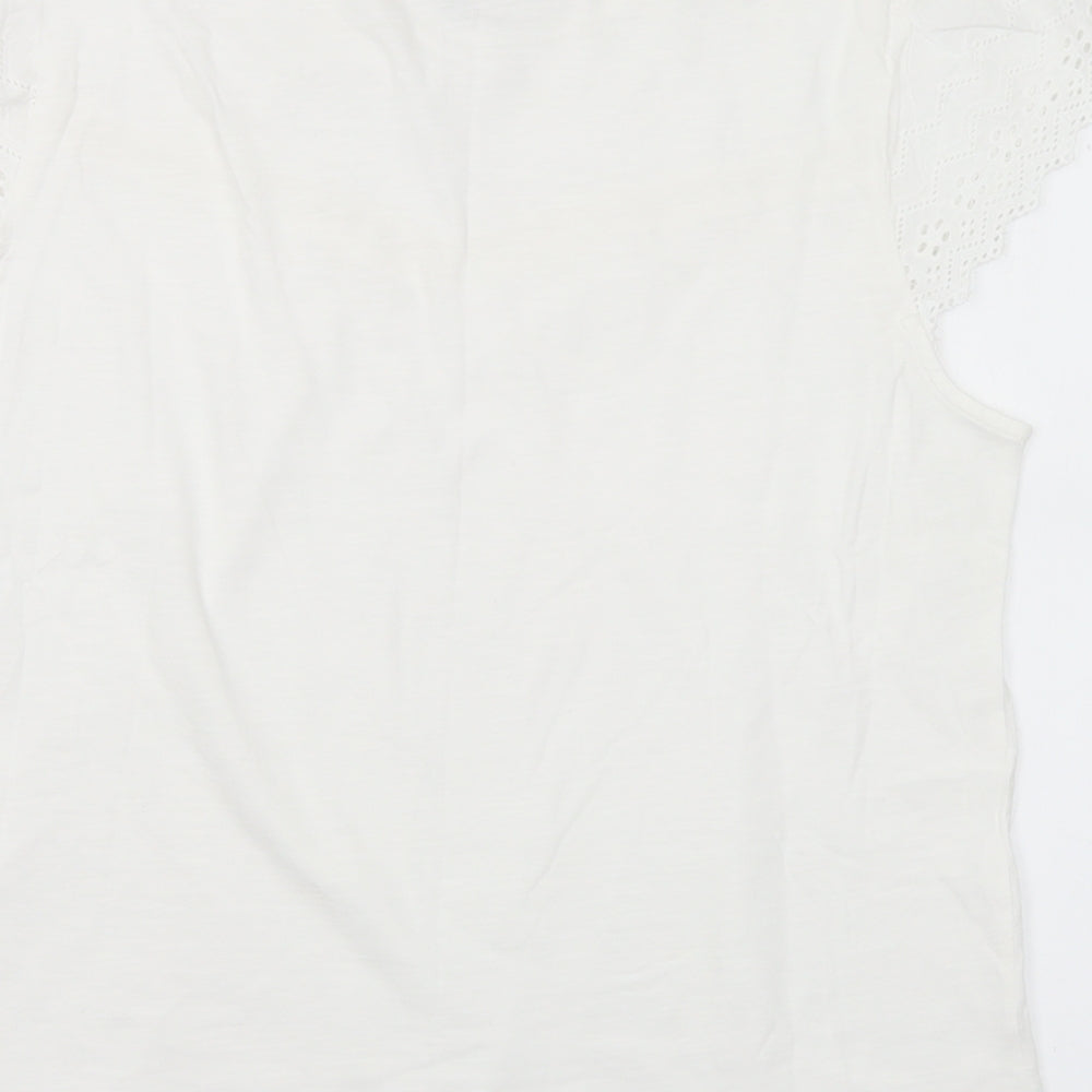 Peacocks Womens White  Cotton Basic T-Shirt Size 16 Round Neck