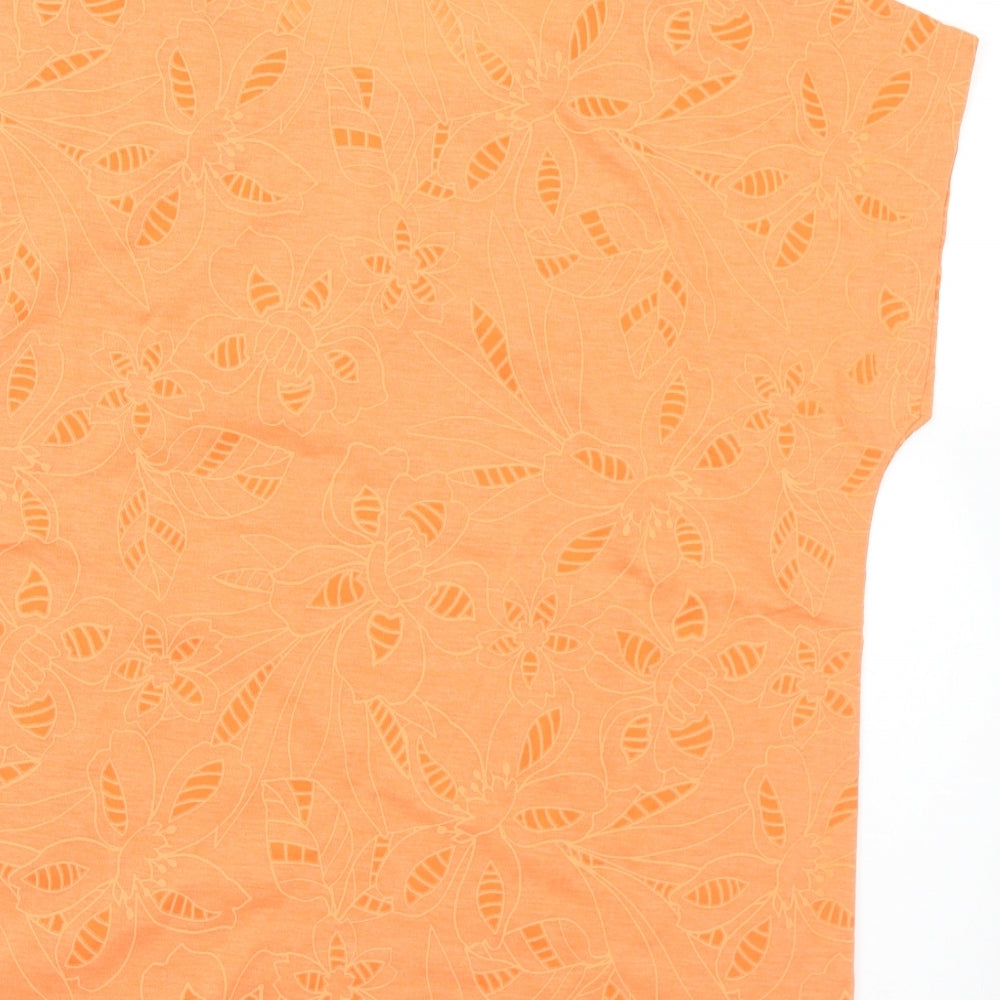 Bonmarché Womens Orange Floral Polyester Basic T-Shirt Size 16 Round Neck