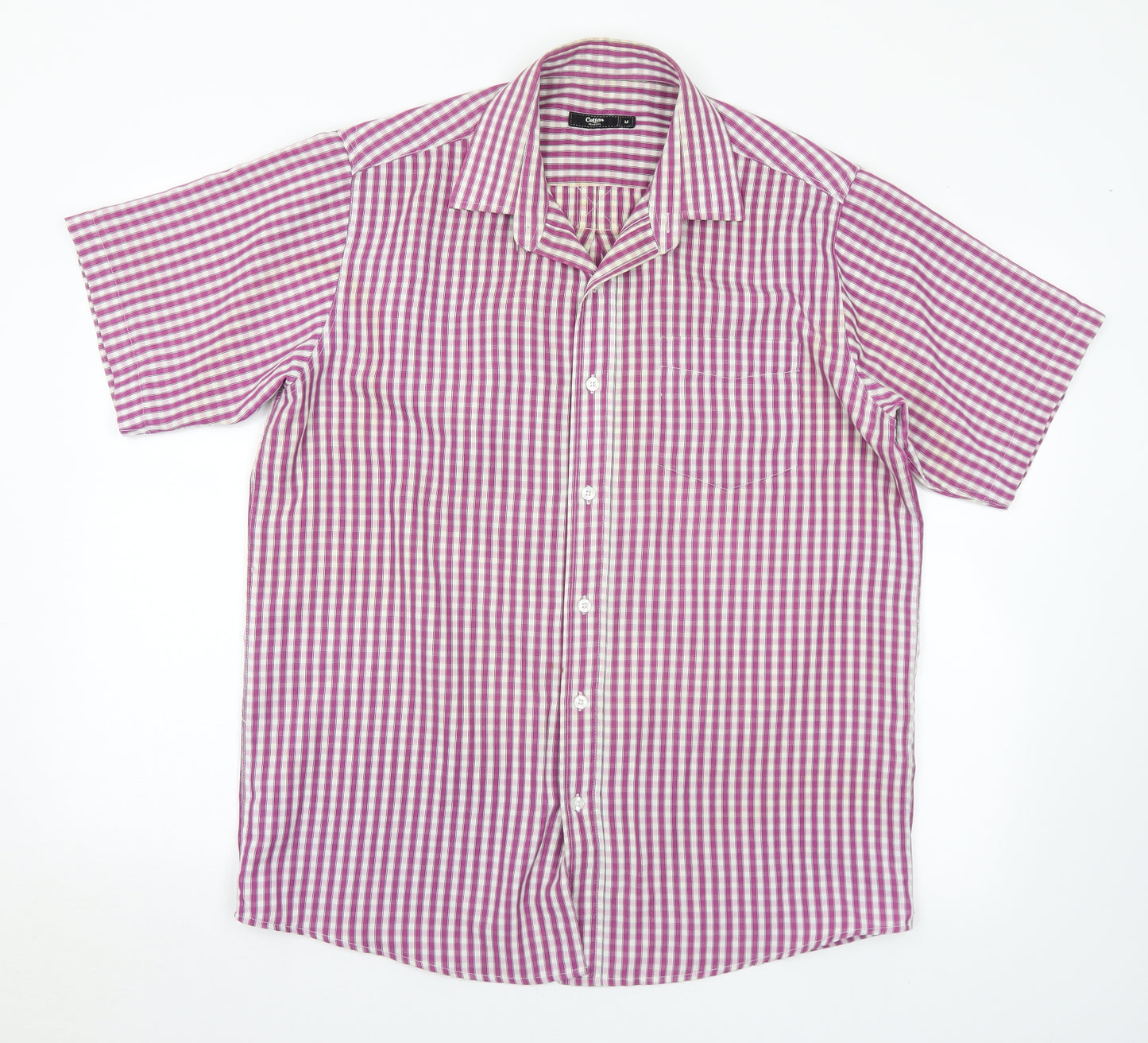 Cotton Traders Mens Purple Check Polyester  Button-Up Size M Collared