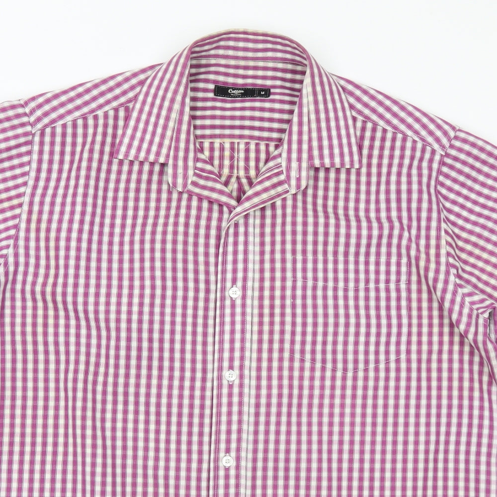 Cotton Traders Mens Purple Check Polyester  Button-Up Size M Collared