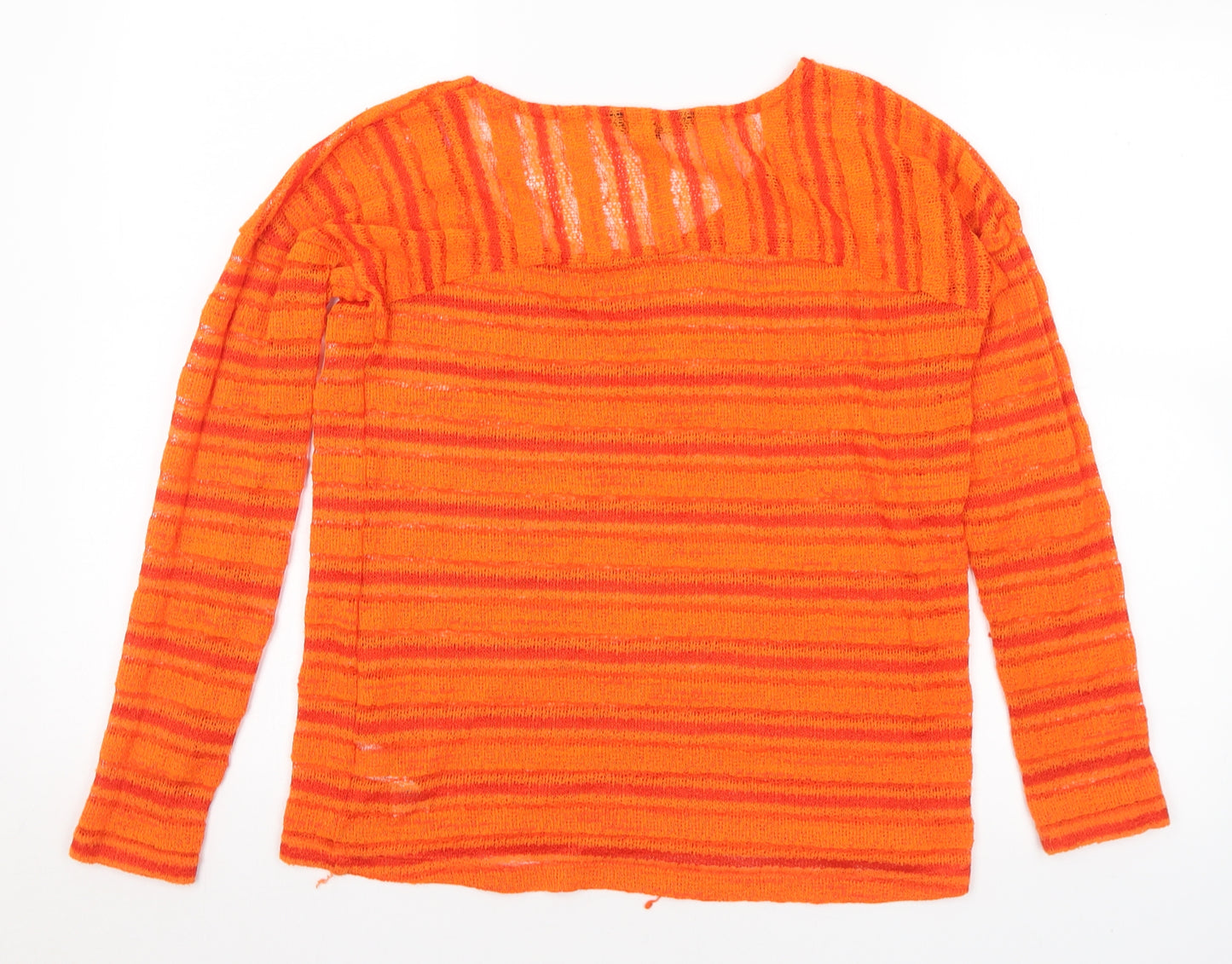 NEXT Womens Orange Scoop Neck Striped Polyester Pullover Jumper Size 6   - Sheer