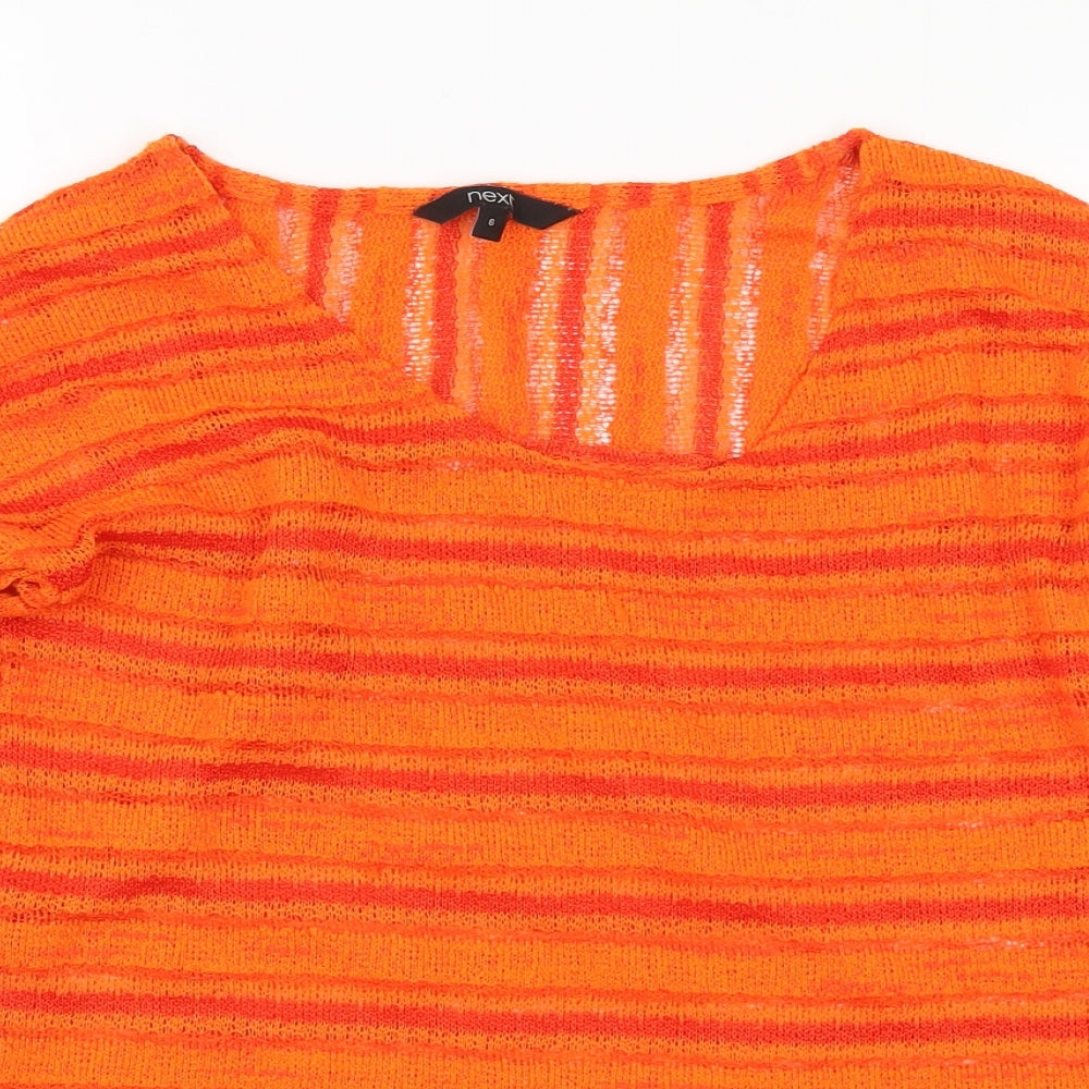 NEXT Womens Orange Scoop Neck Striped Polyester Pullover Jumper Size 6   - Sheer