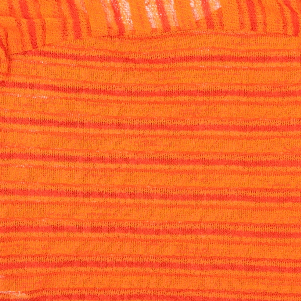 NEXT Womens Orange Scoop Neck Striped Polyester Pullover Jumper Size 6   - Sheer