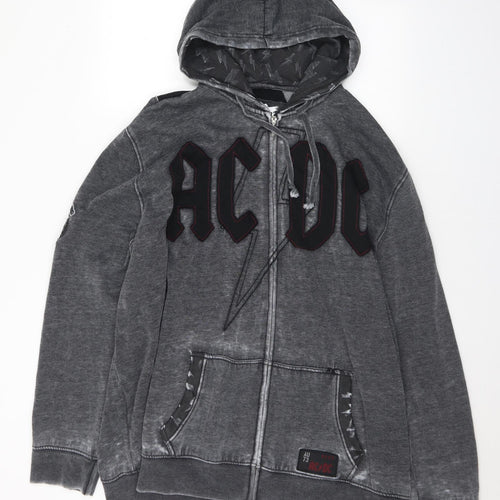 Black Mens Black  Cotton Full Zip Hoodie Size 4XL   - AC/DC