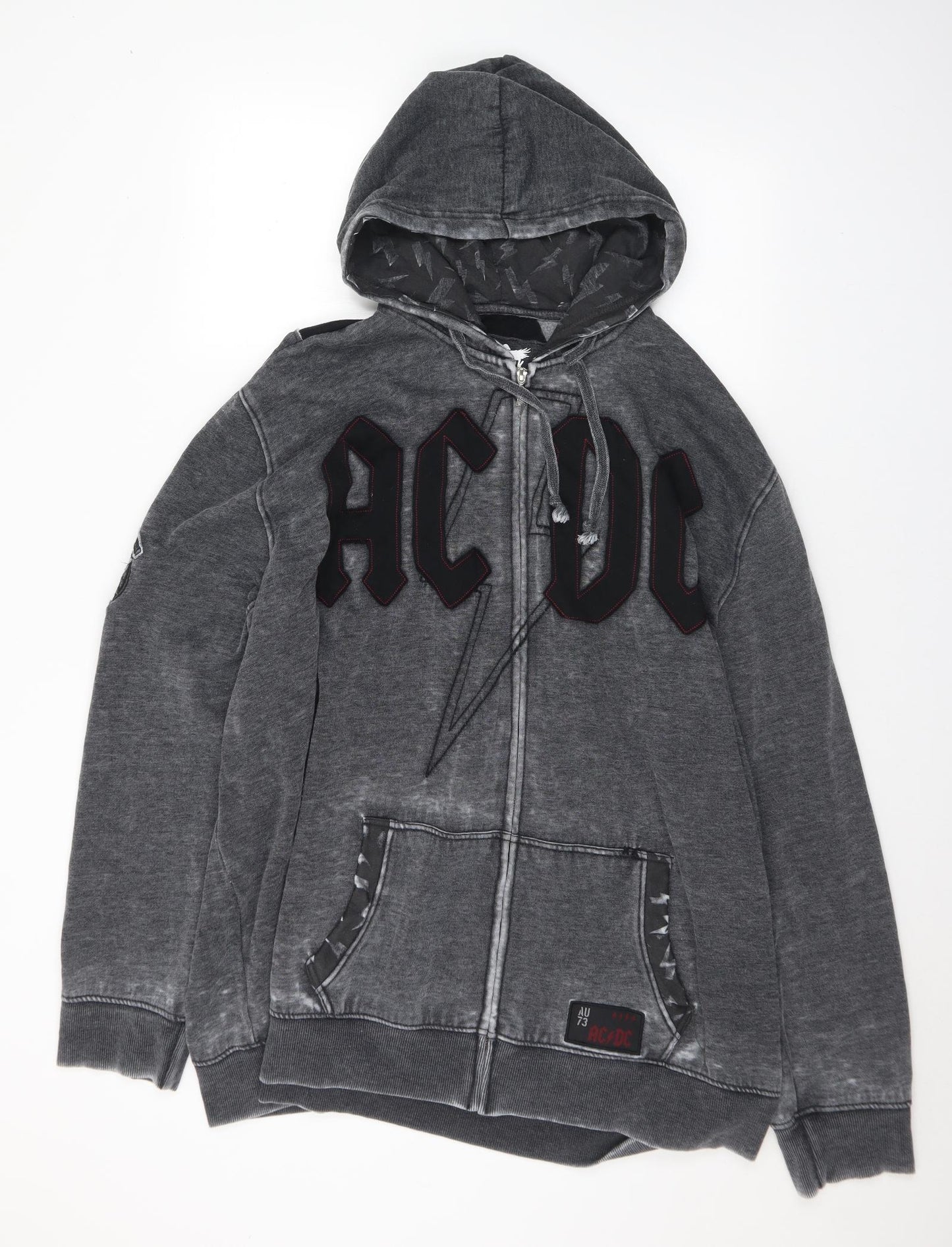 Black Mens Black  Cotton Full Zip Hoodie Size 4XL   - AC/DC