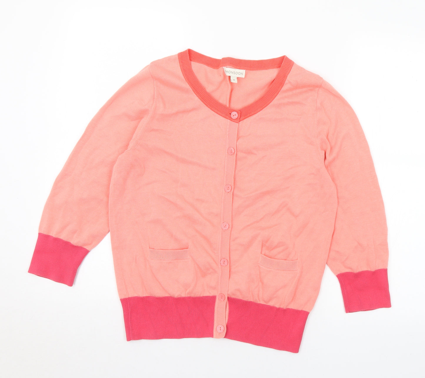 Monsoon Womens Pink Round Neck  Cotton Cardigan Jumper Size M