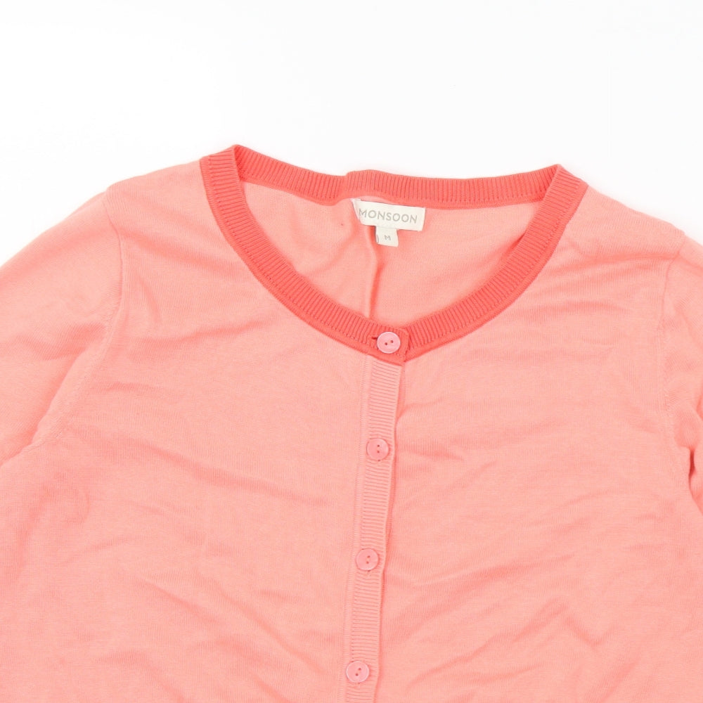 Monsoon Womens Pink Round Neck  Cotton Cardigan Jumper Size M