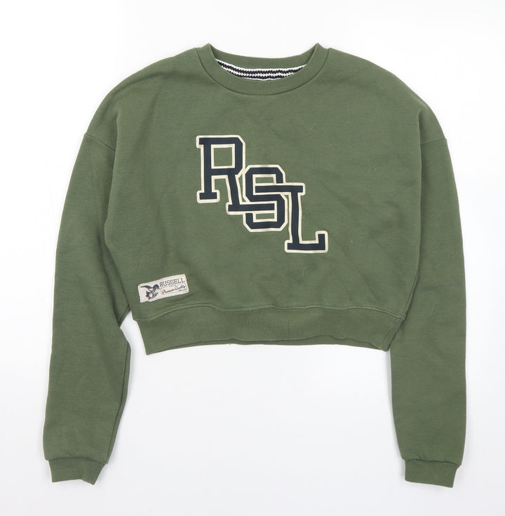 Russell Athletic Womens Green Cotton Pullover Sweatshirt Size S - Cropped. RSL