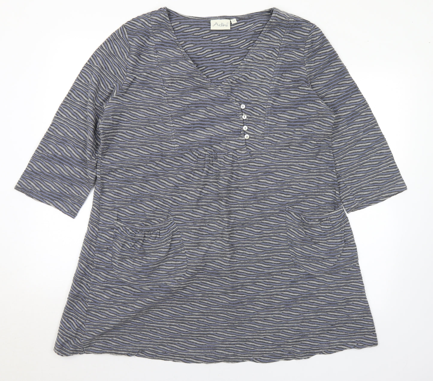 Adini Womens Grey  Cotton Tunic T-Shirt Size XL V-Neck
